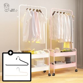 모던 스틸 행거 트롤리 이동식 철제 선반 2단 + 논슬립 바지 옷걸이 색상랜덤 5P