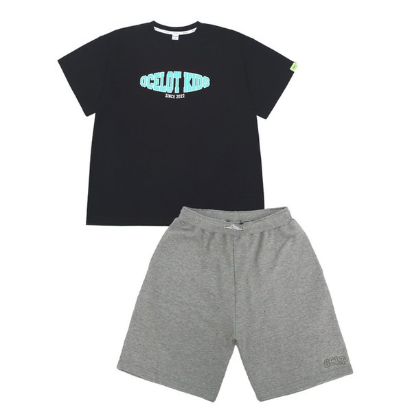 [SET] 볼드로고 반팔 + 원턱팬츠 (그레이/블랙)