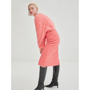 Stitched Wool Tweed Midi Skirt - Pink