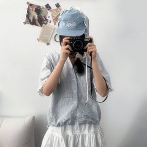 하츠 체크 모리걸 반팔 후드 남방 셔츠 블라우스2color