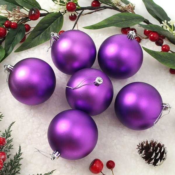 퍼플 무광볼 6p세트(8cm) 트리 장식구슬