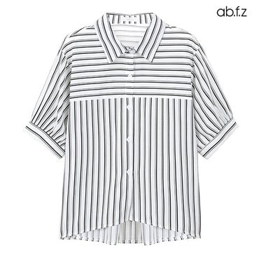 ab.f.z 카라 스트라이프 반팔 블라우스 (AFX3GB36A)