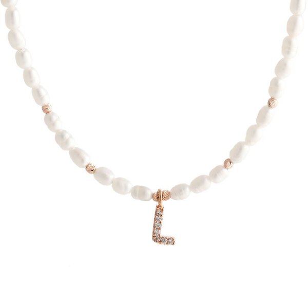 [비앤비골드] 18K 바로크 진주 큐빅 알파벳L 목걸이 IGN32517