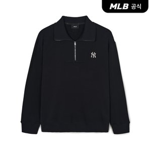 MLB [코리아공식] 베이직 스몰로고 오버핏 반집업 맨투맨 NY (Black)