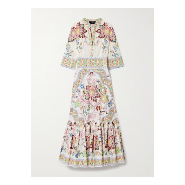 개더 플로럴 프린트 코튼 혼방 포플린 미디 드레스 오프 화이트 1647597357061065