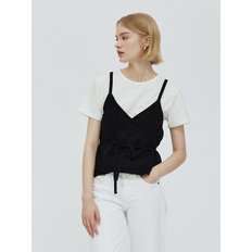 Linen Cotton Knit Bustier Top_Black