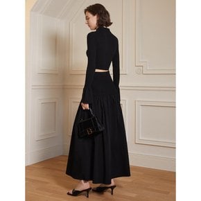 YY_Dark splicing pleated skirt