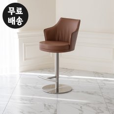 루델 가죽 바 체어 카페 높은 의자 홈바 카페 철제 다리 아일랜드 CHAIR(브라운)