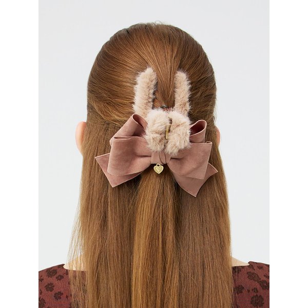 [리퍼브] 벨벳 리본 퍼 집게핀 _ 브라운