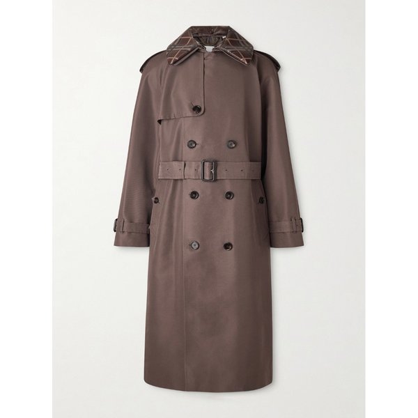 가죽 트리밍 실크 코튼 블렌드 트렌치 코트 46376663162944090