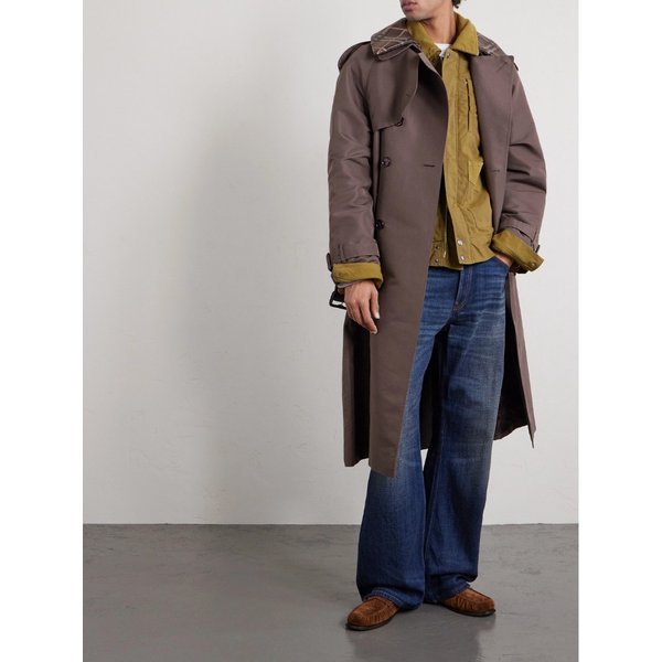 가죽 트리밍 실크 코튼 블렌드 트렌치 코트 46376663162944090