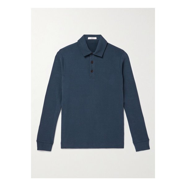 골지 스트레치 코튼 메리노 울 혼방 폴로 셔츠 블루 1647597343232231
