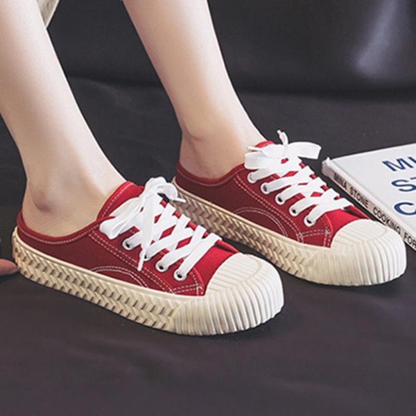 [옷자락] 여성 캔버스 멀티컬러 아웃솔 로우탑 뮬 스니커즈