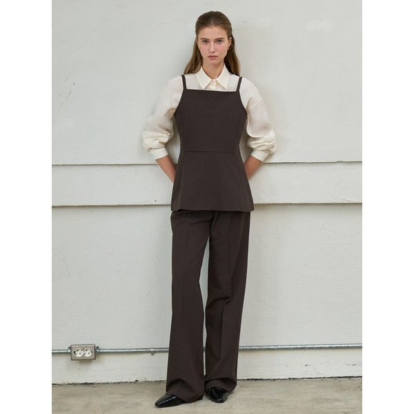 [세트] 프렌치 뷔스티에 플레어 탑 + 프렌치 투턱 슬랙스 딥브라운 J1952