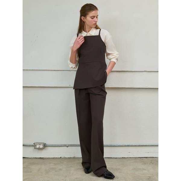 [세트] 프렌치 뷔스티에 플레어 탑 + 프렌치 투턱 슬랙스 딥브라운 J1952