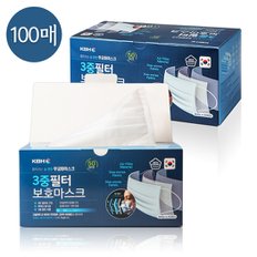 [무료배송] KBH 3중 필터 일회용 마스크 100매 보호마스크