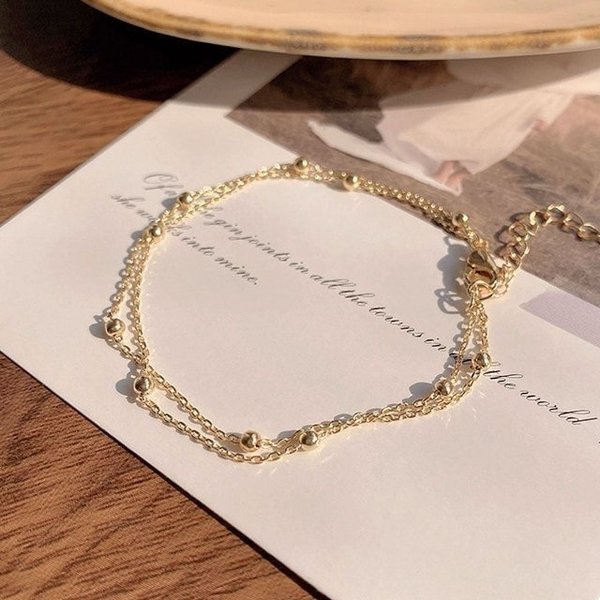 가벼운 두줄 체인 팔찌 레이어드 악세사리 간편한 샤이닝 (WFJKM06)