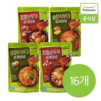 풀무원 [G][풀무원] 찌개양념 4종 16개 골라담기 (차돌순두부,짬뽕순두부,의정부부대,송탄부대)