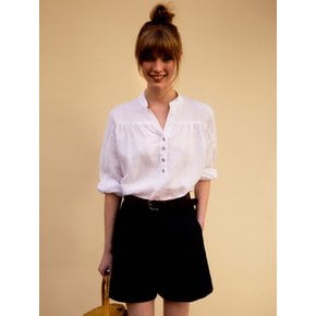 OPEN COLLAR BUTTON LINEN BLOUSE_WHITE