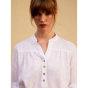 OPEN COLLAR BUTTON LINEN BLOUSE_WHITE