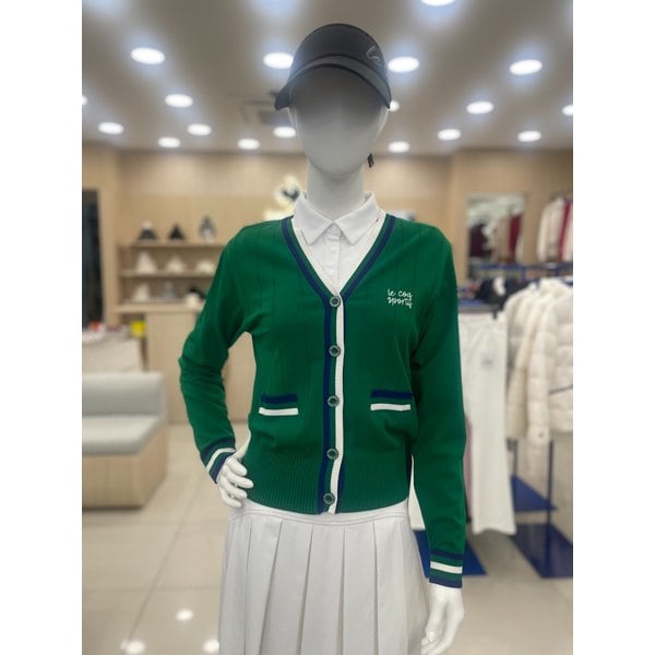 [여주점] _여성 배색 포인트 V넥 니트 가디건 GQ122LKC21 PUGR