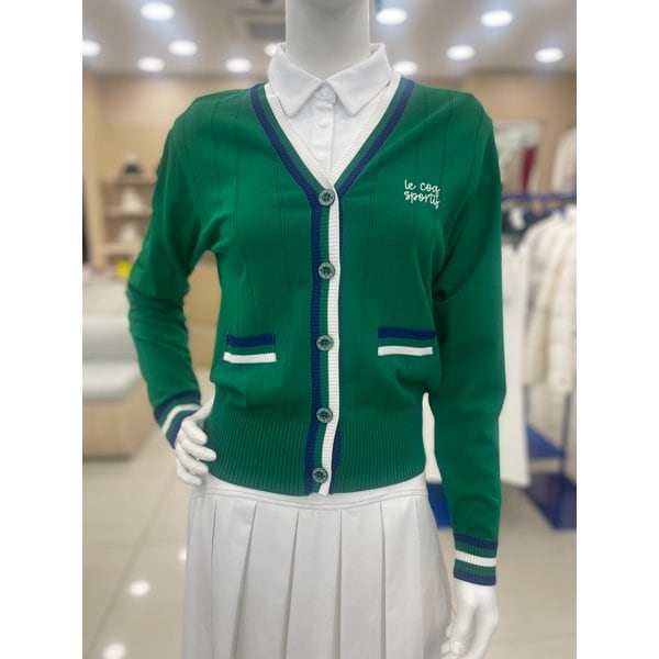 [여주점] _여성 배색 포인트 V넥 니트 가디건 GQ122LKC21 PUGR