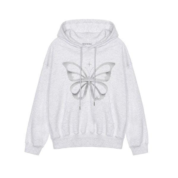 BUTTERFLY EMBROIDERY HOODIE_MELANGE SILVER