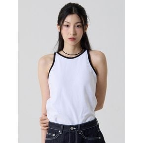 클래식 립 배색 나시탑 화이트_Classic Lip Coloring Sleeveless Top White