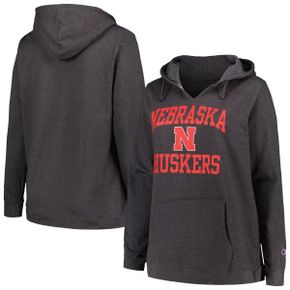 4277918 Champion Womens Heather Charcoal Nebraska Huskers Plus Size Heart  Soul Notch Neck