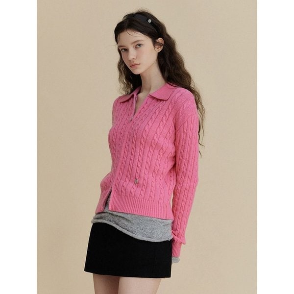 뷰어 꽈배기 투웨이 팬던트 니트 집업