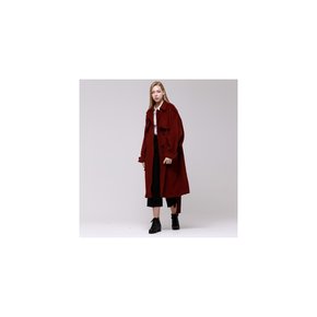 Batwing Sleeve Burgundy Wool Coat