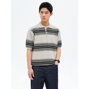 레트로 스트라이프 칼라 반소매 니트  아이보리 (425351LY2A)