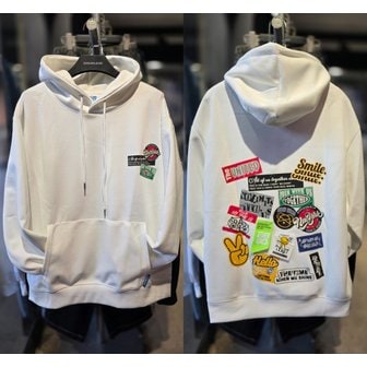 더블제이디 [시흥점] 남여공용 스티커모음 세미오버핏 후드(화이트) /JGZZ30912WH