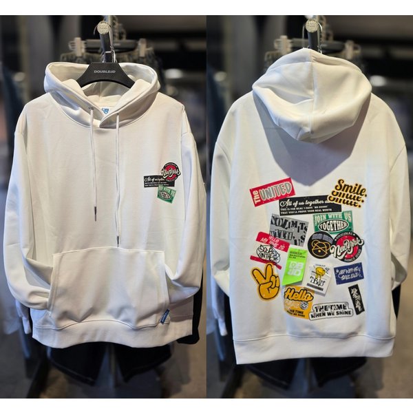 [시흥점] 남여공용 스티커모음 세미오버핏 후드(화이트) /JGZZ30912WH