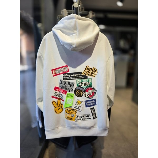 [시흥점] 남여공용 스티커모음 세미오버핏 후드(화이트) /JGZZ30912WH