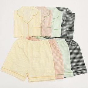 지지미 블럭체크 여름 커플잠옷 투피스 홈웨어 4colors