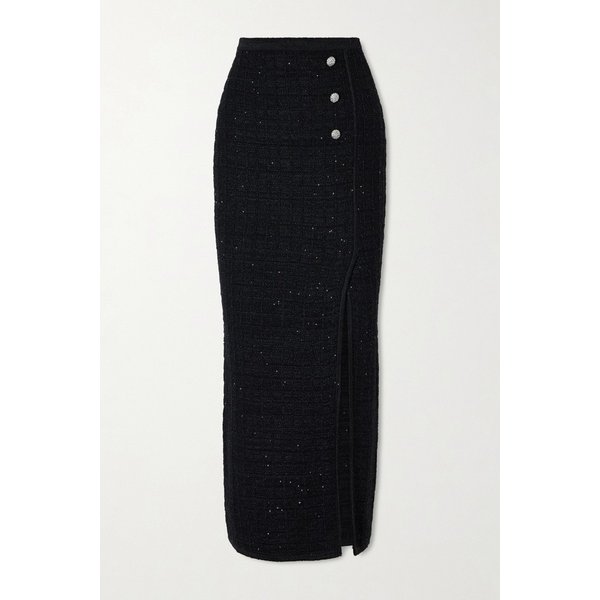 스팽글 크리스탈 버튼 장식 니트 미디 스커트 46376663162949180