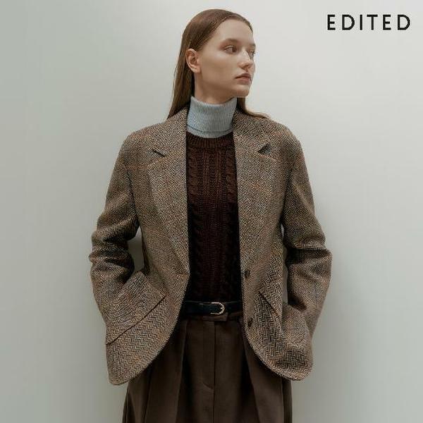 에디티드  헤링본 체크 울 혼방 자켓  (25FW)