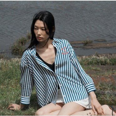 ZOOC [주크] 블루 스트라이프 벨티드 셔츠_Z252MSC033