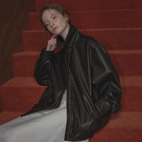 Natural crack overfit leather blouson [TIFA05LE03]_Brown