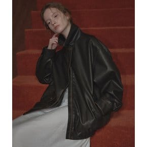 Natural crack overfit leather blouson [TIFA05LE03]_Brown