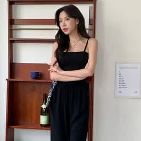 여성 여름 메리트 일자 골지 끈 나시 민소매