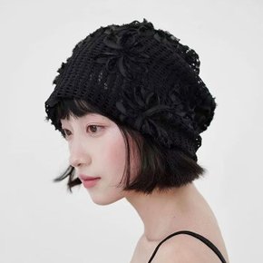 파오나 꽃장식 펀칭 두건 비니 모자