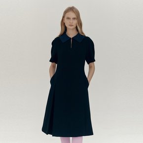 Knit Collar Volume Dress_BLACK