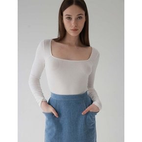 PURE BY FAYRI LS Square Neck Rib Tee Wool Tencel (Ivory)