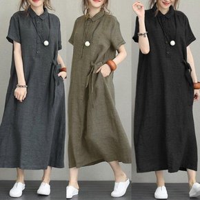 린넨 카라 롱 원피스 봄여름 치마 빅사이즈 (10423519A)