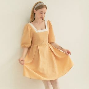 Colourway Square Neck Puff Dress orange