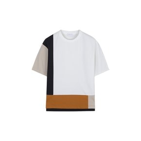 [리오더] LJS41142 화이트 레귤러핏 멀티컬러 절개 배색 티셔츠