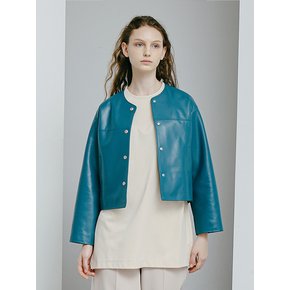 LAMBSKIM NON COLLAR JACKET (TURKISH BLUE)