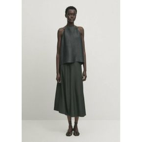 4589722 Massimo Dutti FLOWING MIDI WITH CRACKLE FINISH - A-line skirt dark green